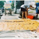 wares from street market on sidewalk